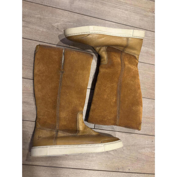 Frye Women's Brown Leather and Suede Tall GEMMA Boots 6/6.5 - Picture 2 of 8